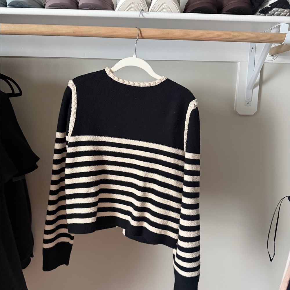 J.Crew Black & Cream Striped Knit Cardigan Sweater — Medium - Picture 4 of 5